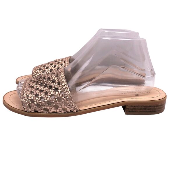 Kate Spade Berlin Woven Leather Sandals Slides Flat Sandal Size 8.5 Rose Gold - Picture 4 of 8